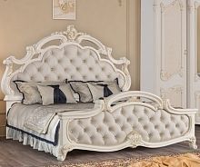 Кровать двуспальная 180×200 Рафаэлла (слоновая кость/крем матовый), мягкая спинка, МДФ, ППУ, каретная стяжка, светлая