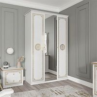 Шкаф 3-х дверный с зеркалами Грация (белый/золото глянец)