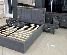 Кровать двуспальная 1.8 м. Виктория (велюр серый с золотом)