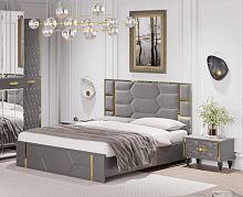 Кровать двуспальная 1.8 м. Мария (велюр серый с золотом)