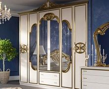 Шкаф 6-и дверный с зеркалами Ольга (беж/золото)