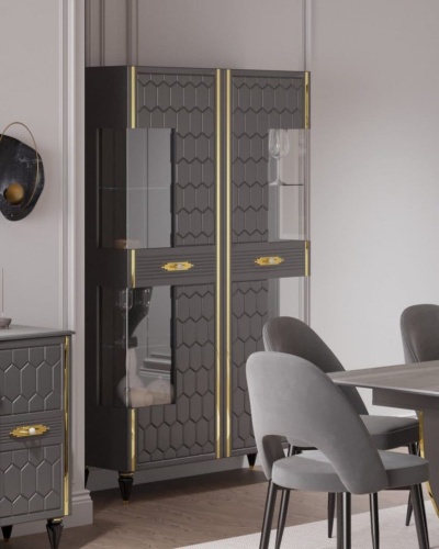 Шкаф 2-дверный Мария (графит с золотом)