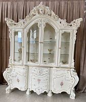 Шкаф-сервант 4-х дверный стекло Барокко Люкс (слоновая кость)