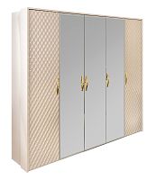 Шкаф Лара 5-створчатый с зеркалом бежевый глянец