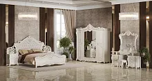 Спальня "Джоконда Люкс крем" (Кровать 1,8; 2 тумбы; Туалетный стол с зеркалом и пуфом; Шкаф 5 дверный; Декоры)