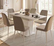 Обеденная группа Виктория (стол раскладной) белый/велюр коричневый