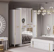 Шкаф для одежды 4-дверный Мария (белый с золотом)