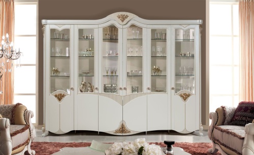 Шкаф-витрина 6-ти дверная Инесса жемчуг