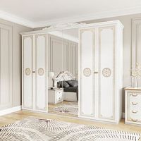 Шкаф 6-х дверный с зеркалами Грация (белый/золото глянец)