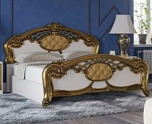 Кровать двуспальная 160×200, Ольга (беж/золото), экокожа/каретная стяжка