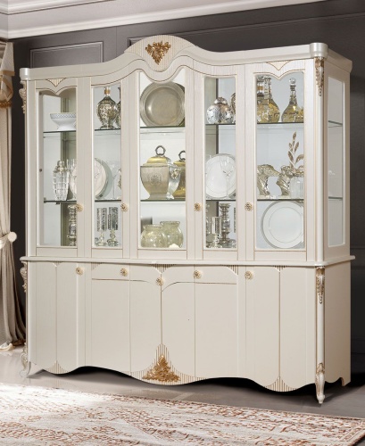 Шкаф-витрина 5-ти дверная Инесса жемчуг