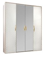 Шкаф Лара 4-створчатый с зеркалом белый глянец