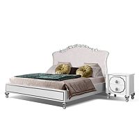 Кровать двуспальная (180×200) с мягким изголовьем Вена (белый/серебро)