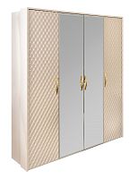 Шкаф Лара 4-створчатый с зеркалом бежевый глянец