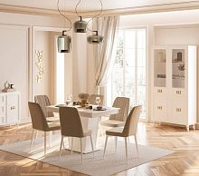 Обеденная группа Виктория (стол не раскладной) белый/велюр коричневый